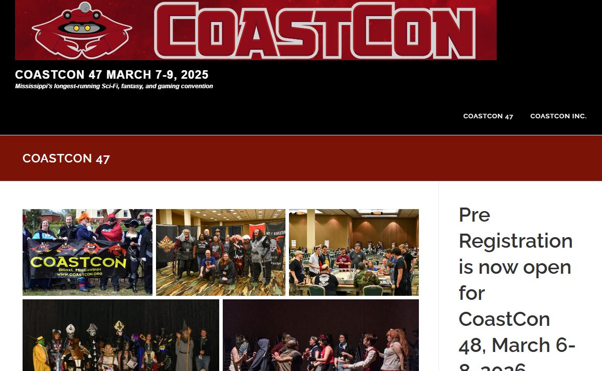 CoastCon 47 March 7-9, 2025 – Mississippi's longest-running Sci-Fi, fantasy, and gaming convention