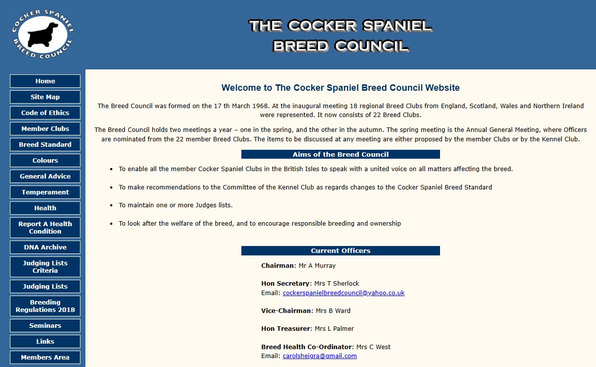 The Cocker Spaniel Breed Council, representing the UK regional Cocker Spaniel Clubs