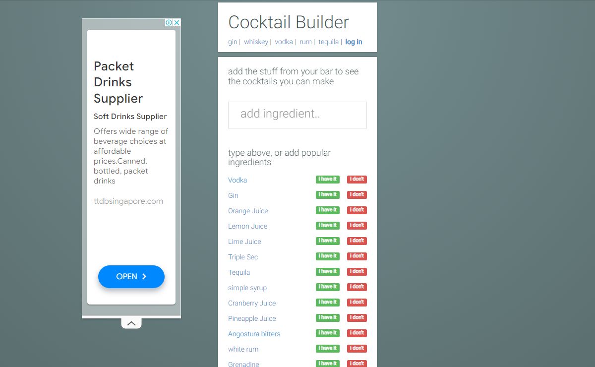 Cocktail Builder: Make a Cocktail From What I Have