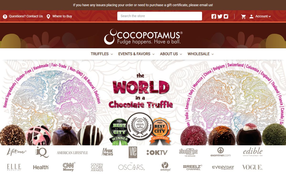 Best Gluten-Free Chocolate Truffles: gourmet, natural, gluten-free chocolate truffles and vegan chocolate truffles. Wholesale chocolate truffles for fine retailers in the US and Canada | COCOPOTAMUS