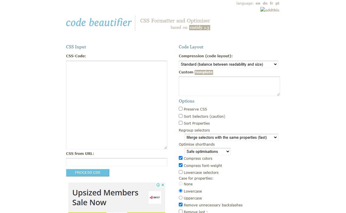 Code Beautifier: CSS Formatter and Optimiser