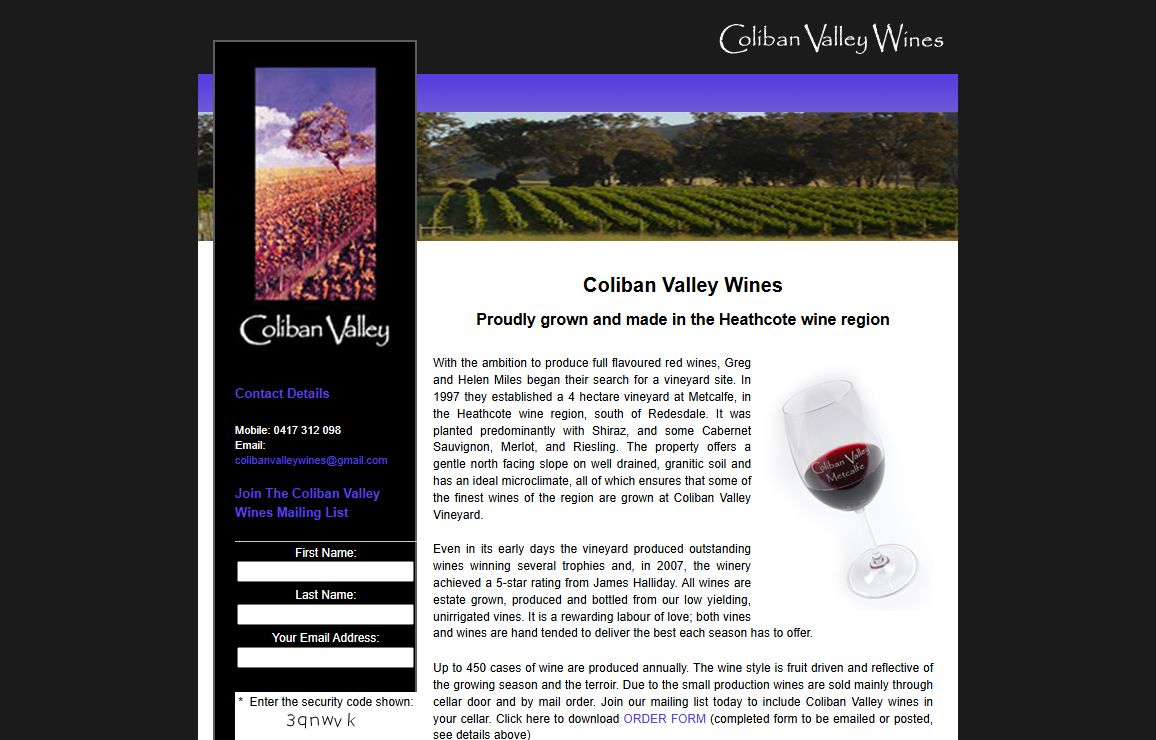 Coliban Valley Wines | Winery, Vineyard - Heathcote Region Central Victoria
