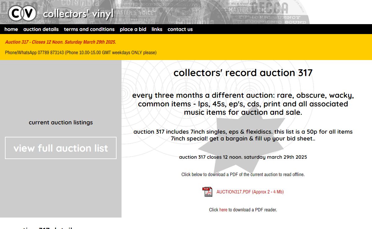 Collectors' Vinyl | Auction 317 | Rare 2nd-hand record & CD sales