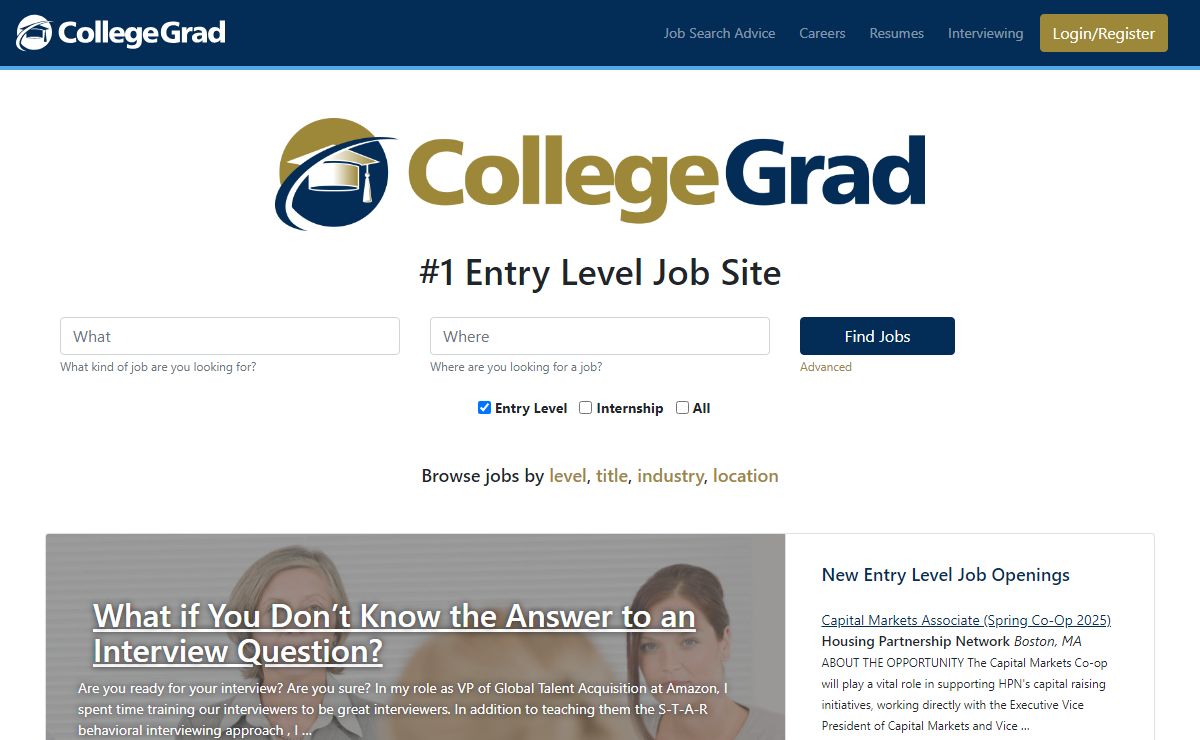 CollegeGrad #1 Entry Level Jobs and Internships for College Students and Grads