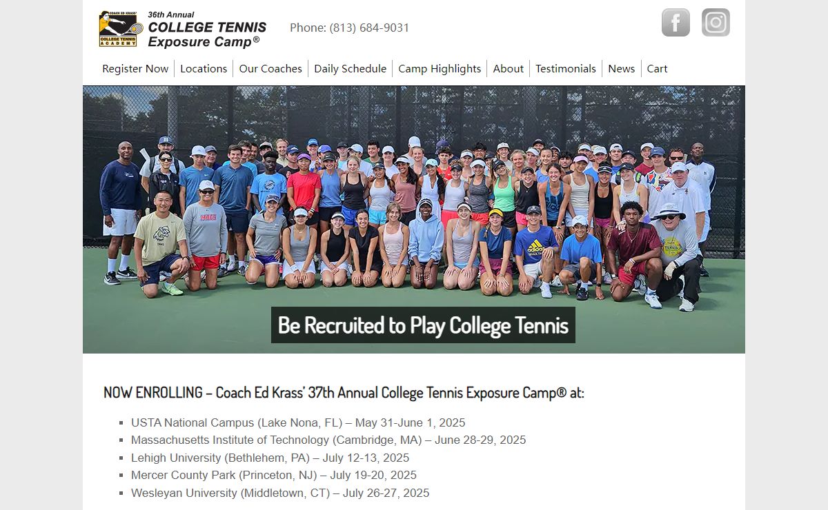 37th Annual College Tennis Exposure Camp - Train with Head College Coaches