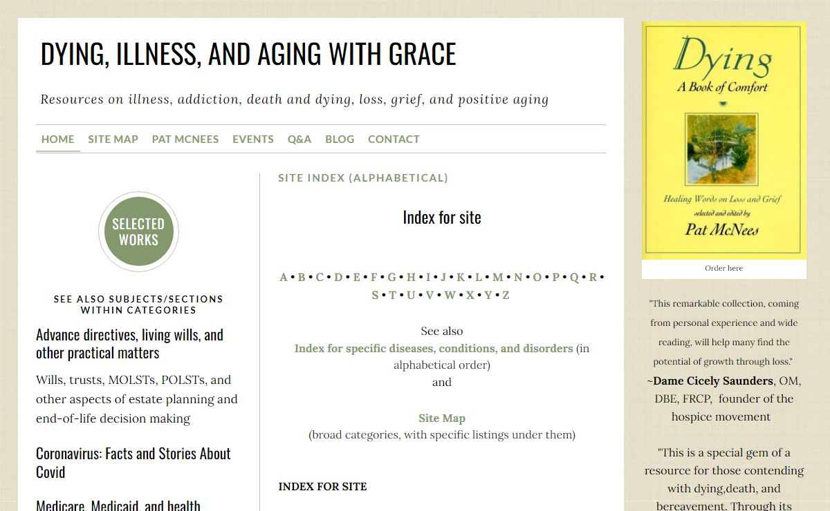 DYING, ILLNESS, AND AGING WITH GRACE - Site index (alphabetical)