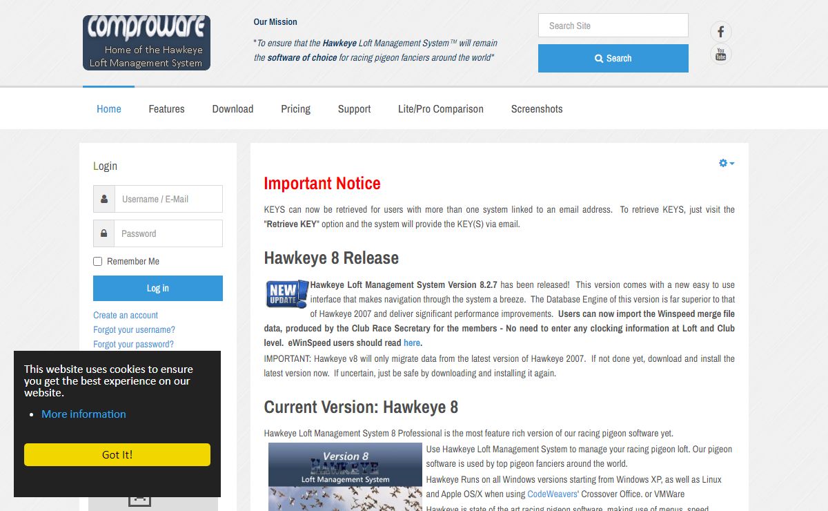 Pigeon Software | Hawkeye Loft Management System by Comproware - Home