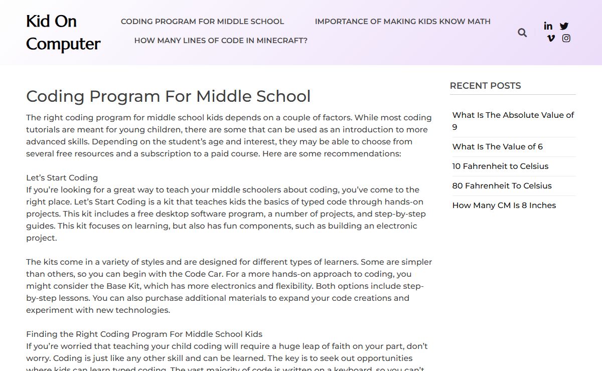 Coding Program For Middle School - Kid On Computer