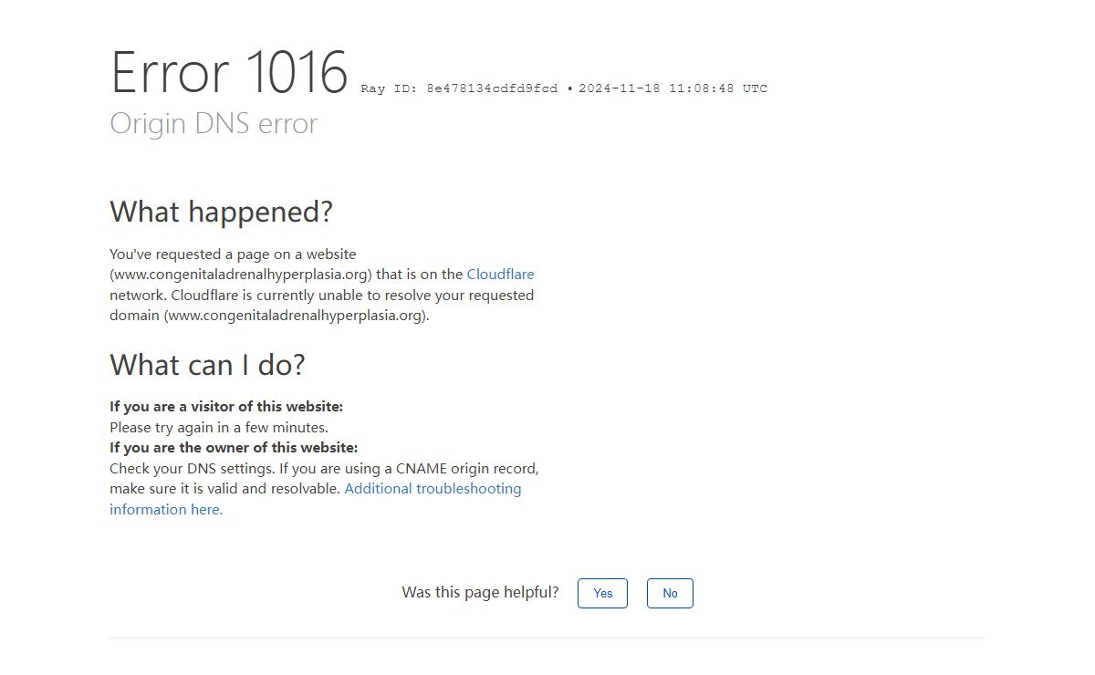 Origin DNS error | www.congenitaladrenalhyperplasia.org | Cloudflare