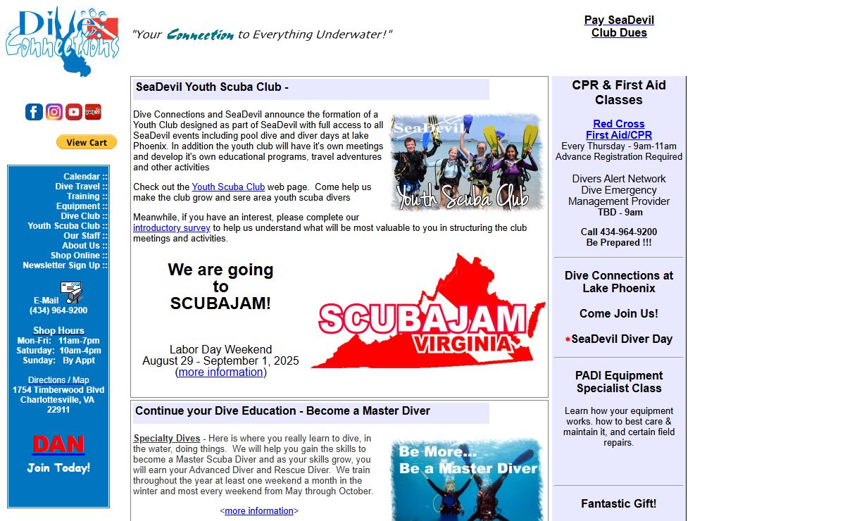 Dive Connections/Scuba Diving/Charlottesville, Virginia/PADI Dive Shop