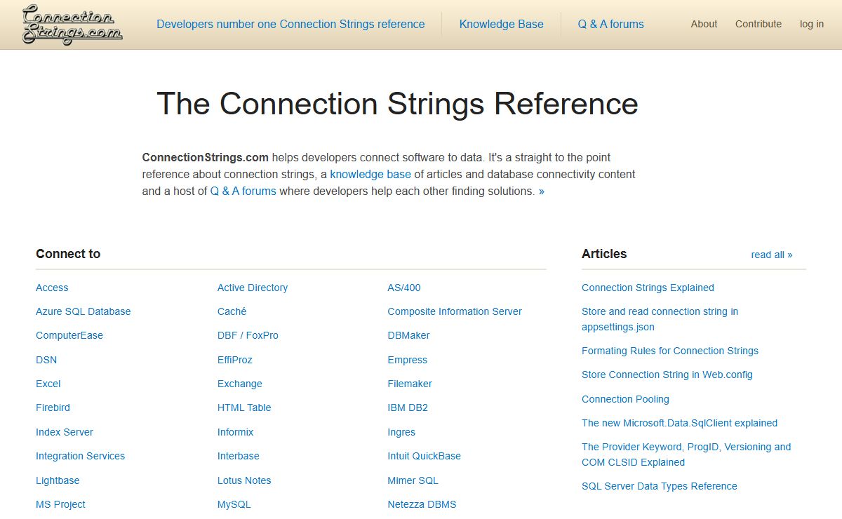 ConnectionStrings.com - Forgot that connection string? Get it here!
