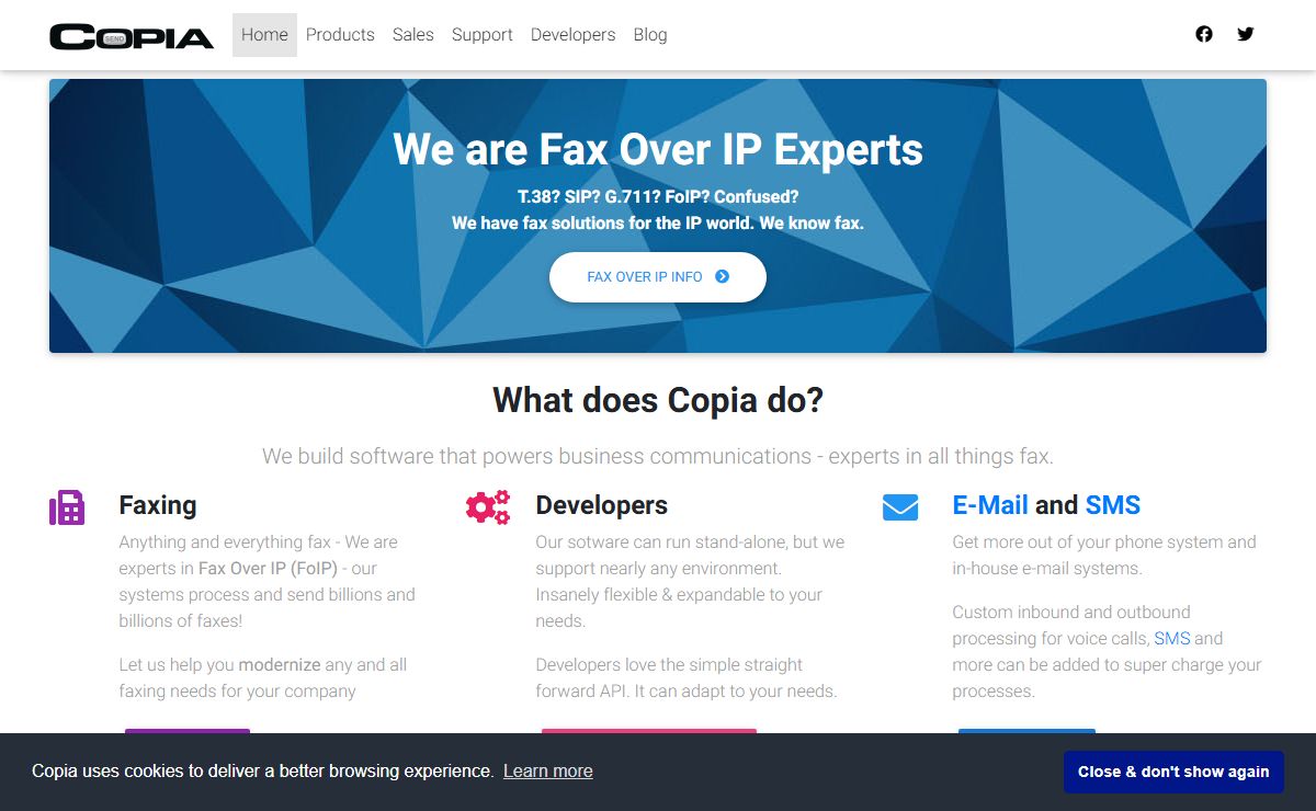 Copia - Fax Over IP, Fax Broadcasting, Custom fax applications - Voice Broadcast and Developer Software