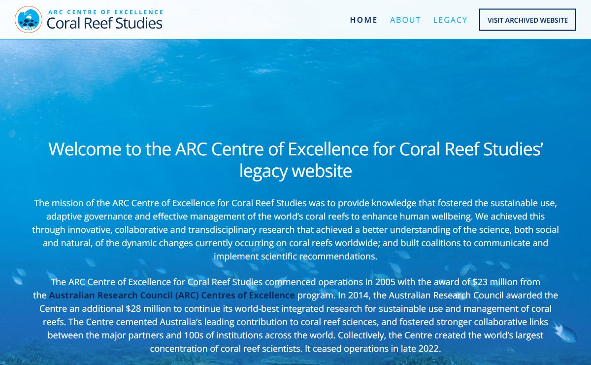 Our Legacy | ARC Centre of Excellence for Coral Reef Studies