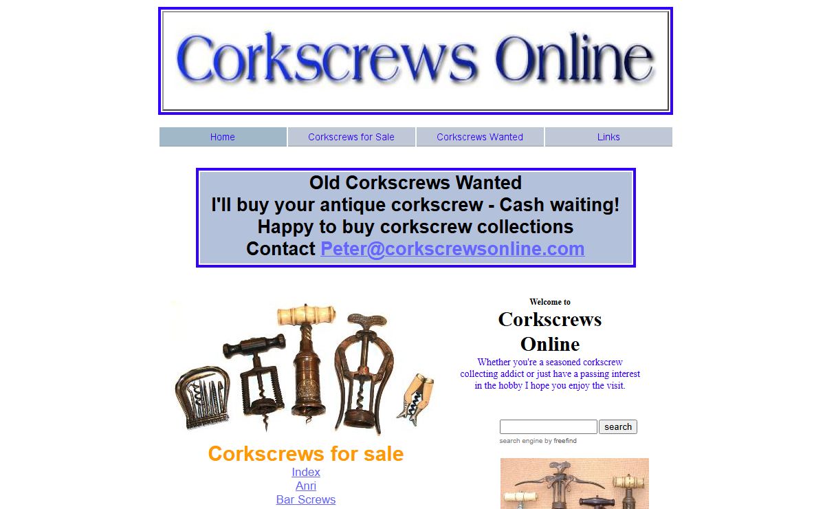 Corkscrews Online - A website devoted to corkscrew collecting