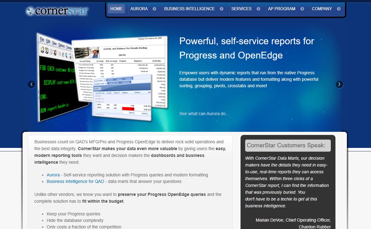Cornerstar - Business intelligence and reporting tools for QAD mfg pro, Progress and OpenEdge
