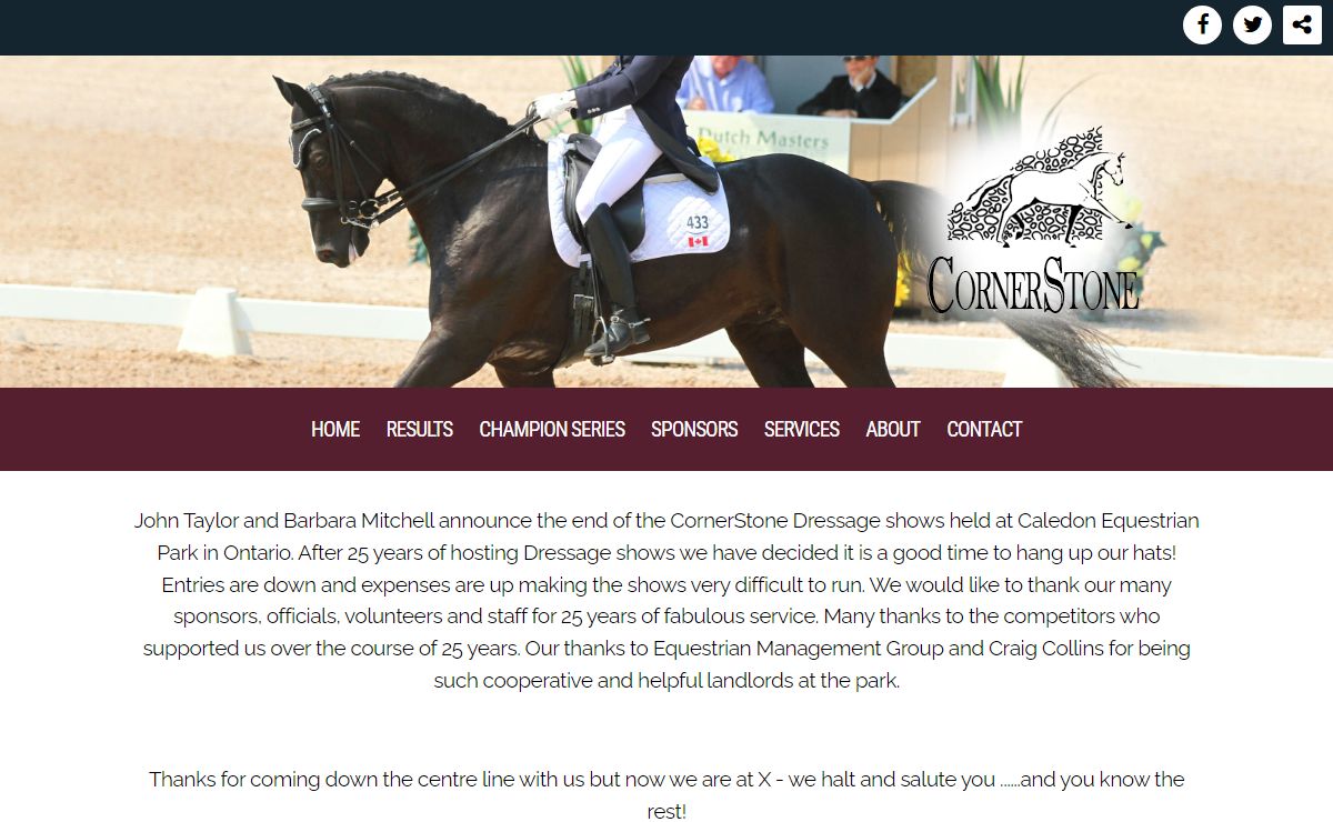 CornerStone Farms Dressage Shows Prizelist Entry Forms Competitions FEI Equestrian Canada Caledon Equestrian Park Gold Dressage Shows Bronze Dressage Competitions Palgrave Toronto Ontario Canada