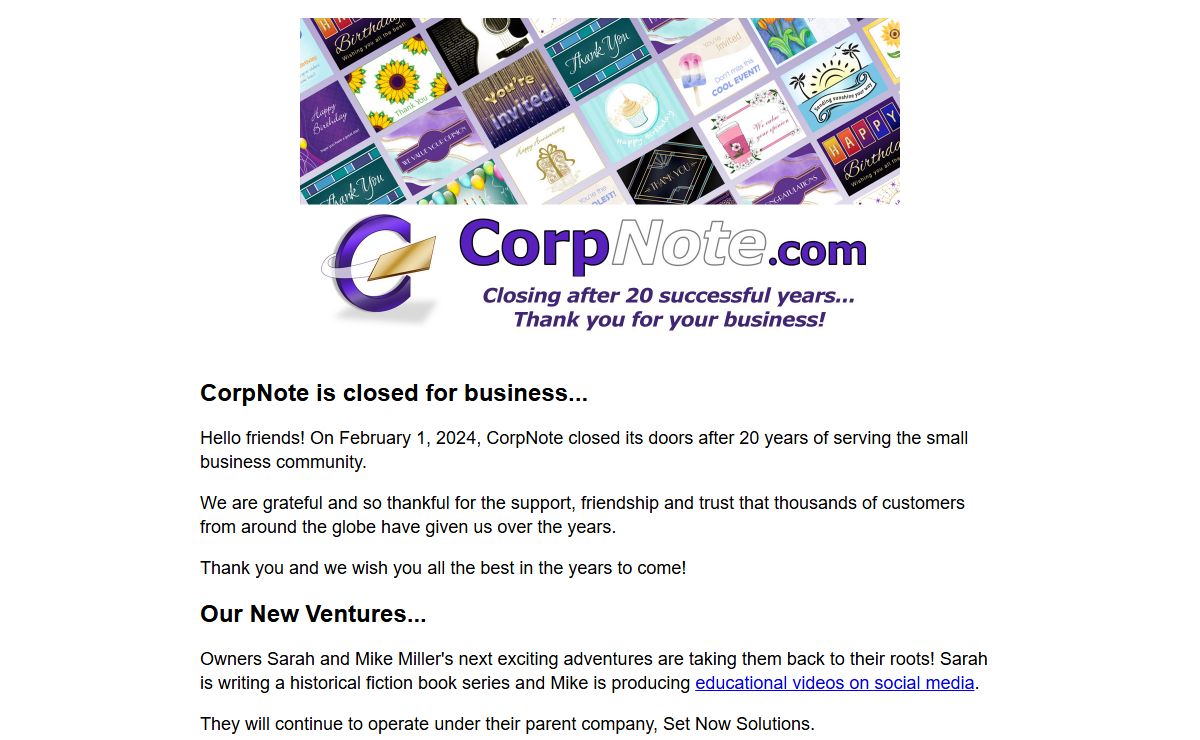 CorpNote Email Marketing closing after 20 years in business