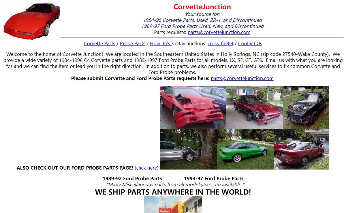 Corvette Junction.com Specializing in 1984-96 Corvette Parts and 1989-97 Ford Probe New OEM, Used, and Discontinued