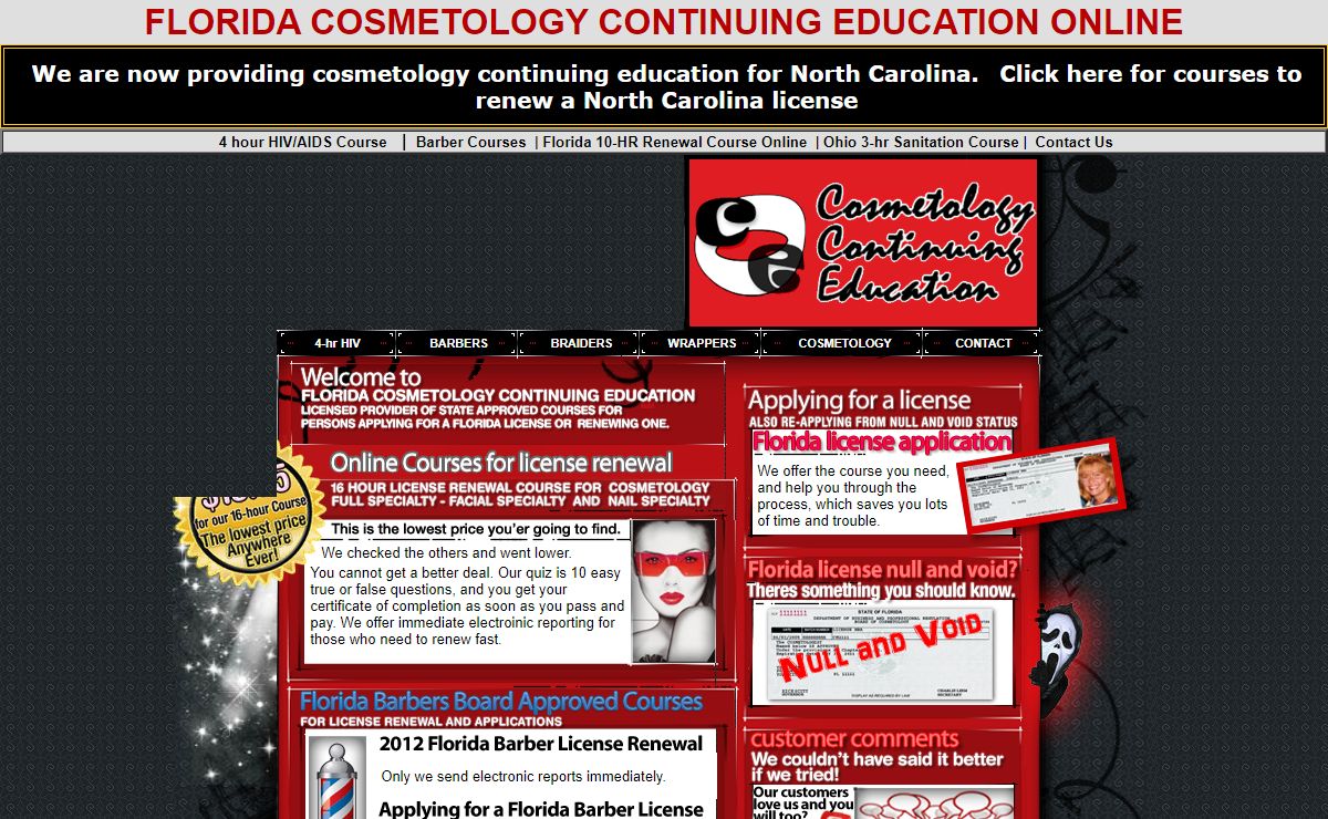 Florida cosmetology license renewal Continuing Education - nail tech skin specialist esthetician and cosmetologist and Florida Barbers continuing education HIV/AIDS course.