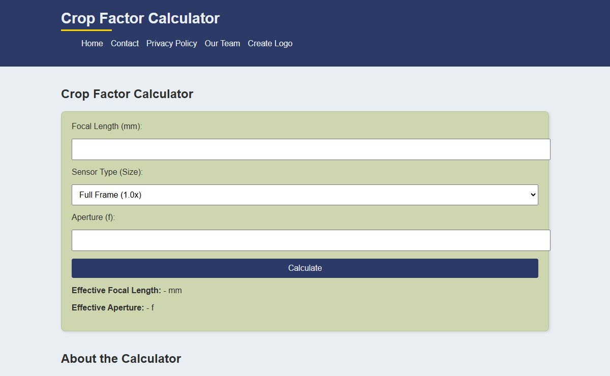 Crop Factor Calculator | CosmicSoft