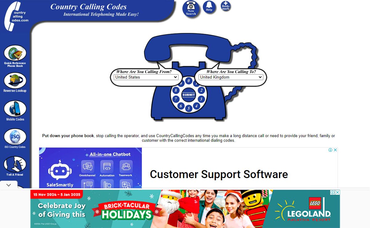 International Country Calling Codes and World Time Zones
