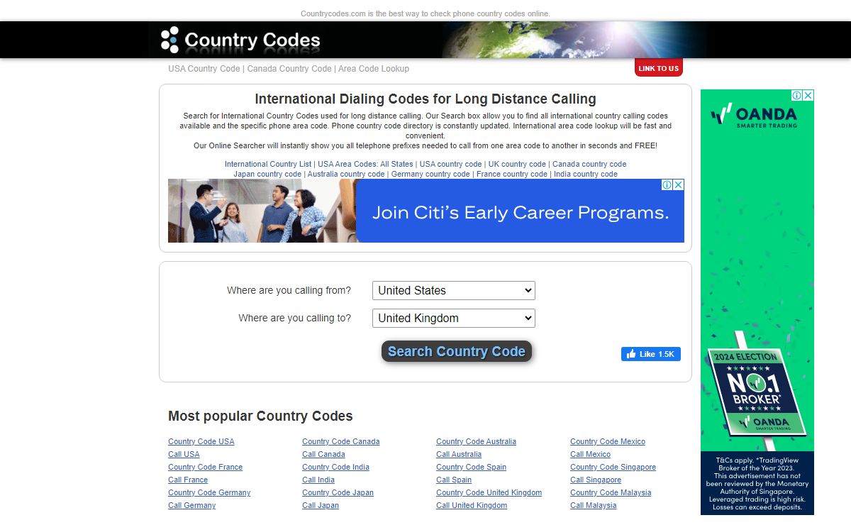 Country Codes for International Calling and Area Codes