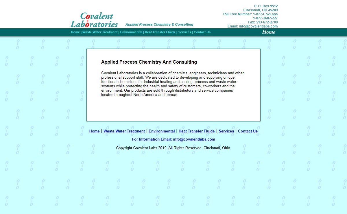 Covalent Labs: Providing Groundwater, Efficient Industrial Heating And Cooling, Process And Waste Water Systems. Located in Cincinnati, Ohio.