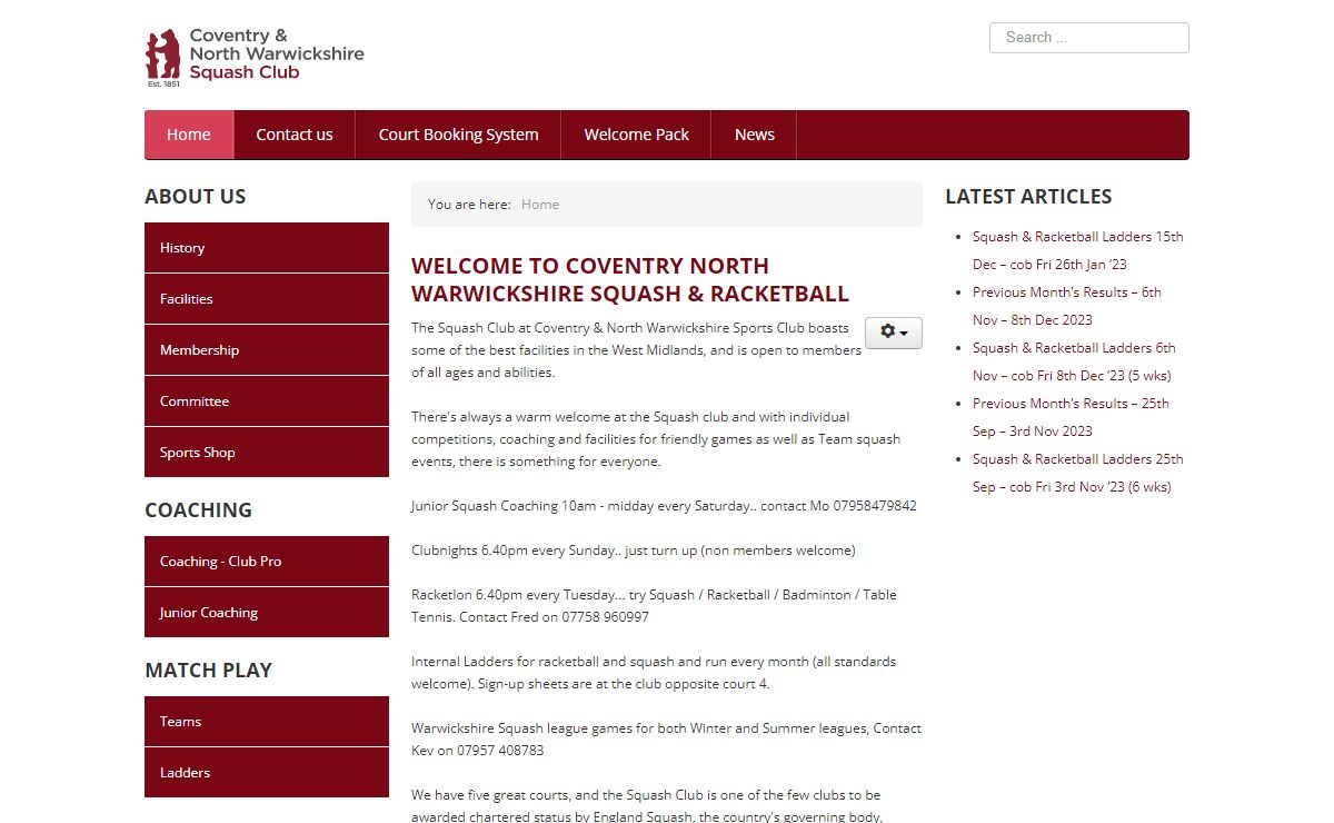 Home - Coventry & North Warwickshire Squash & Racketball
