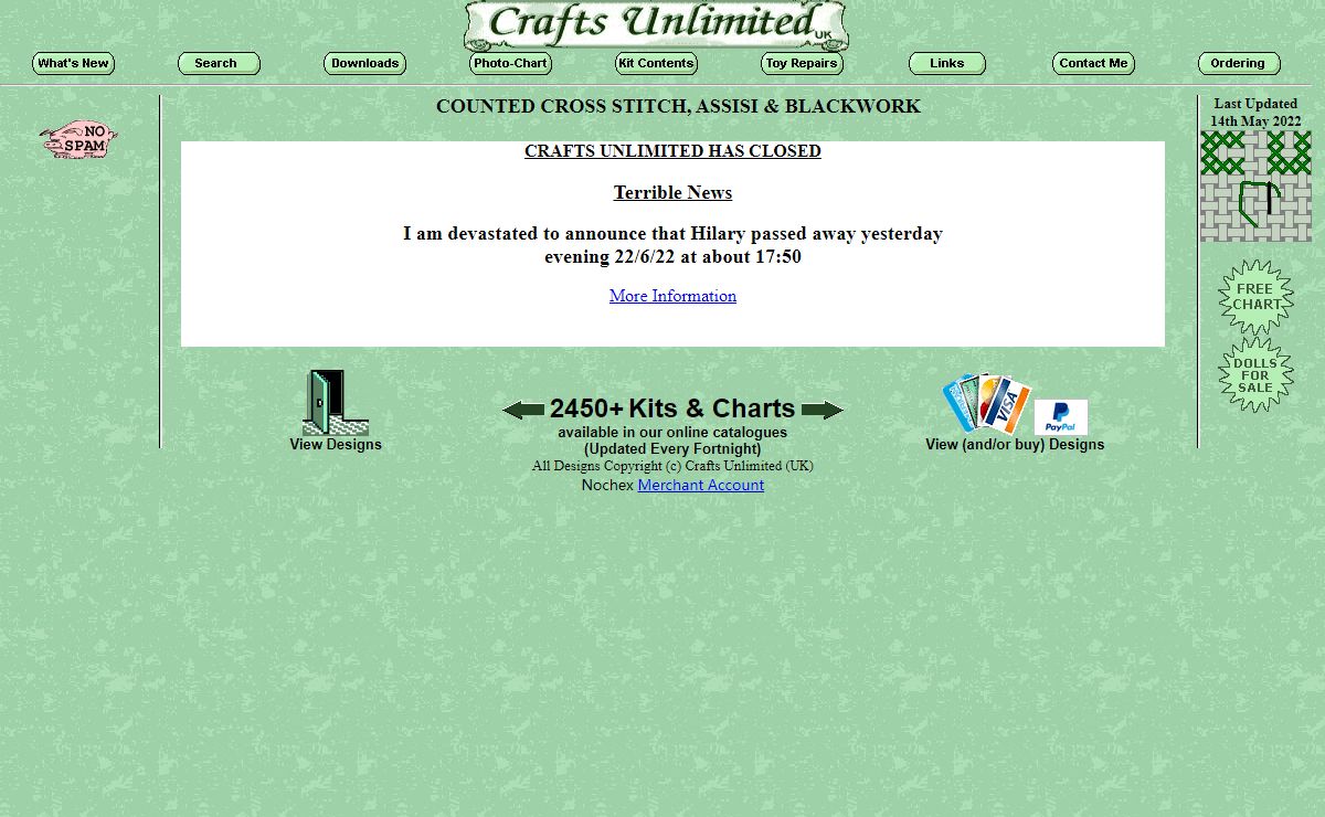 Crafts Unlimited (UK) Counted Cross Stitch, Blackwork & Assisi Kits, Photo to Kit/Chart Service