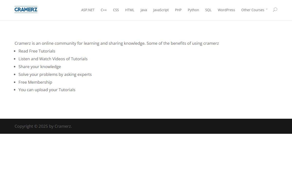 Cramerz | Free Online Training via Tutorials