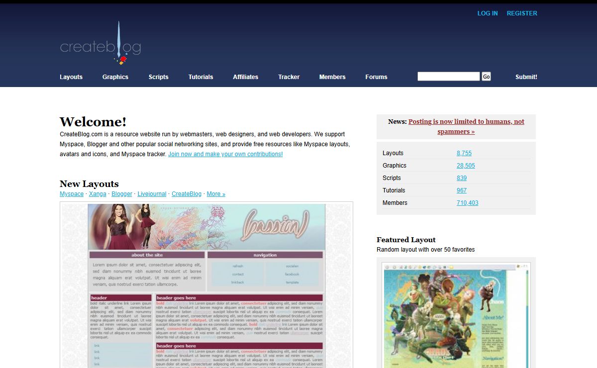 CreateBlog: Myspace Layouts, Hi5 Layouts, Friendster Layouts, Xanga Layouts, Myspace Tracker