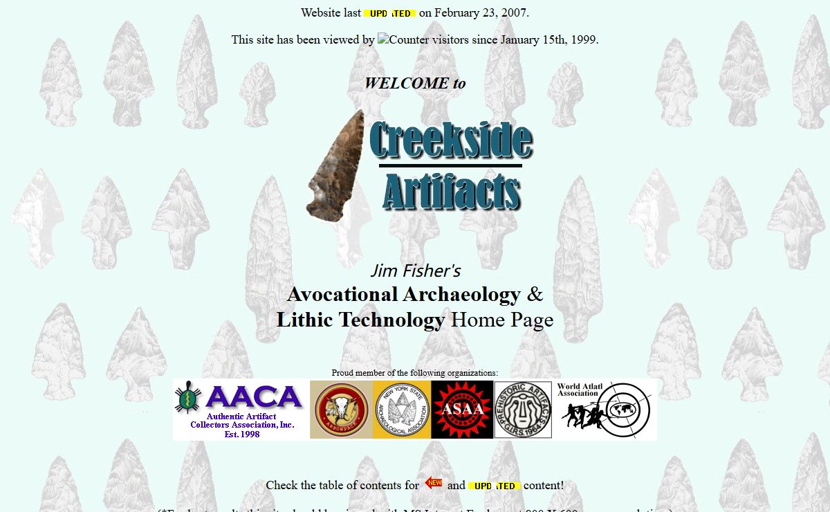Creekside Artifacts: Jim Fisher's Avocational Archaeology & Lithic Technology Home Page