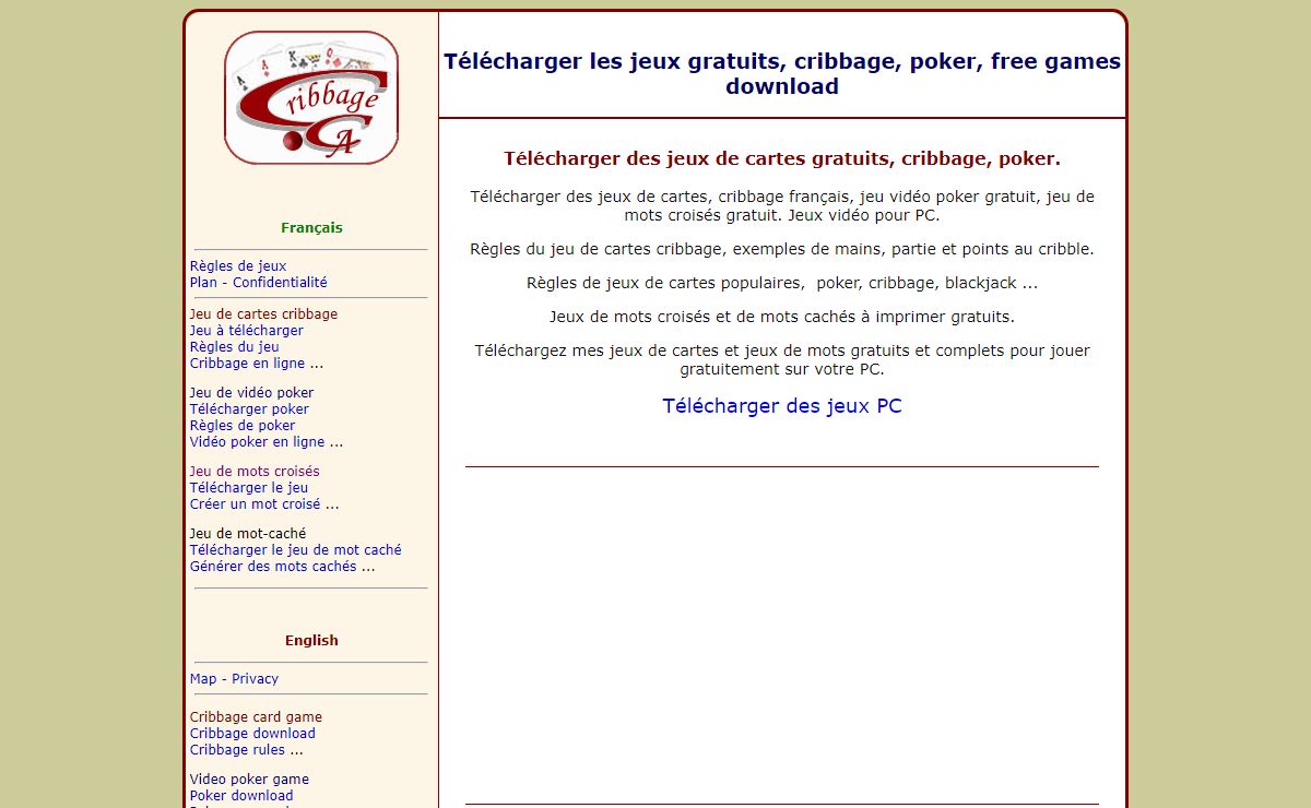 Cribbage, poker, free games download, télécharger des jeux gratuits