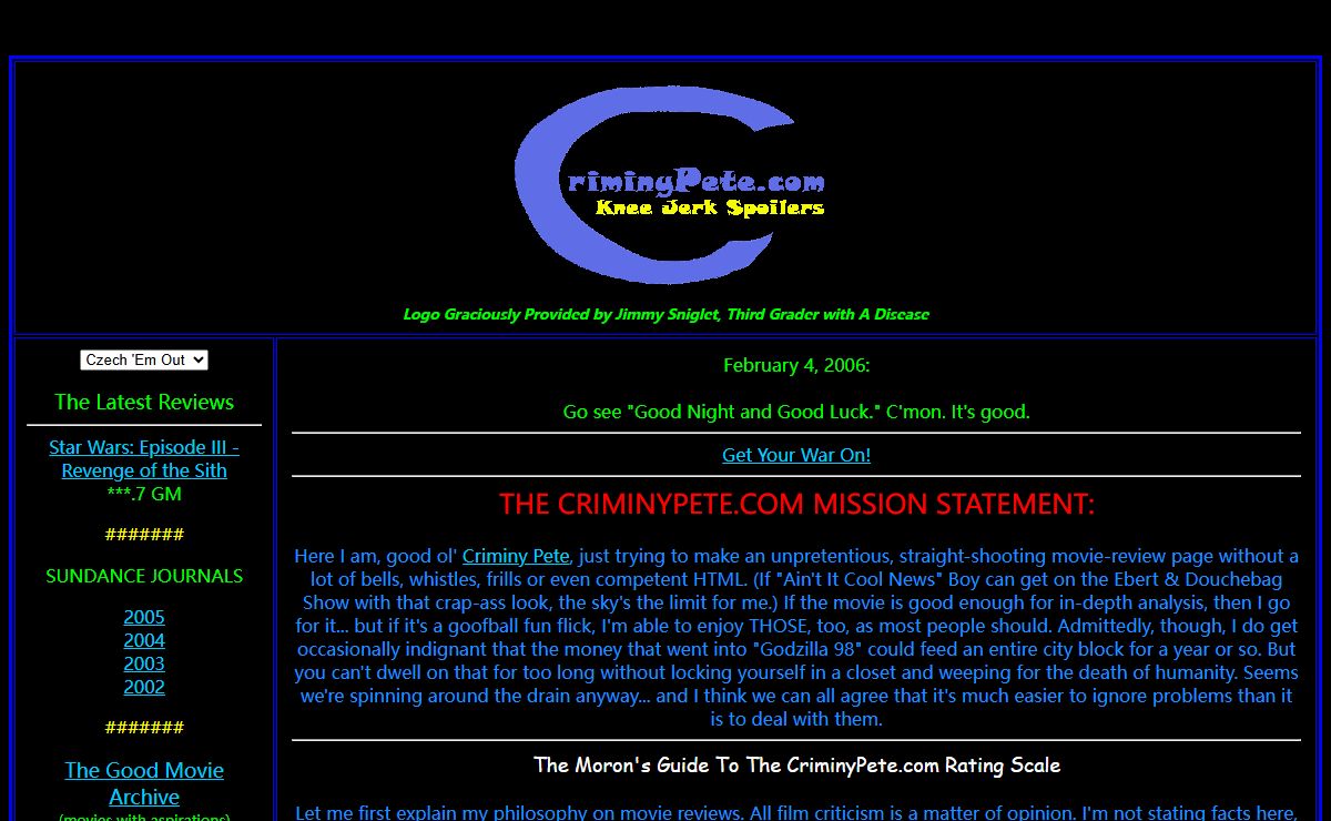 CriminyPete.Com Knee Jerk Spoilers