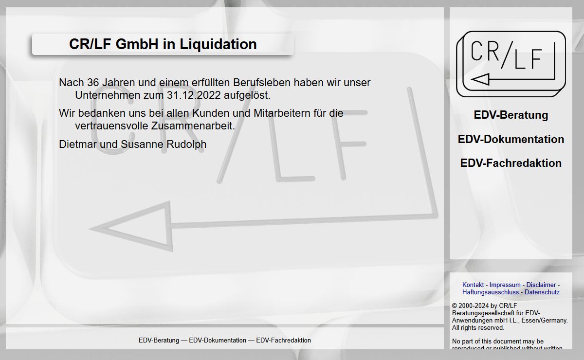 CR/LF GmbH i.L., Homepage