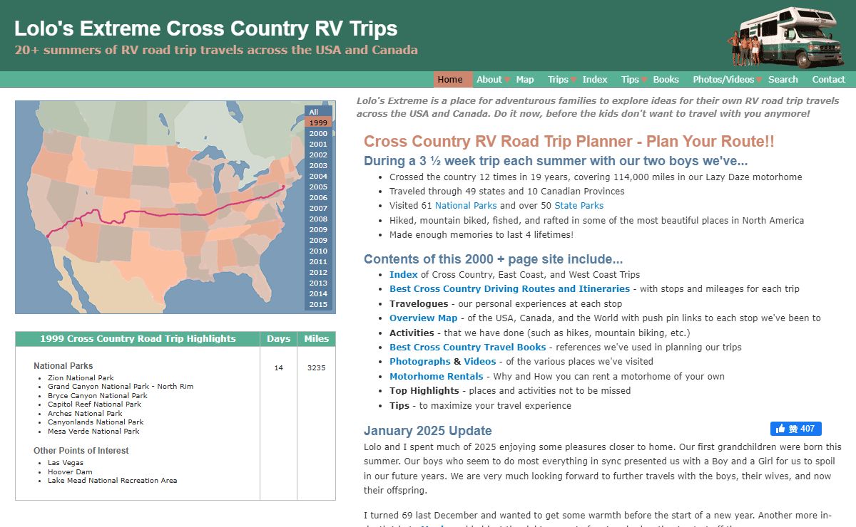 20+ summers of RV road trip travels across the USA and Canada | Lolo's Extreme Cross Country RV Trips