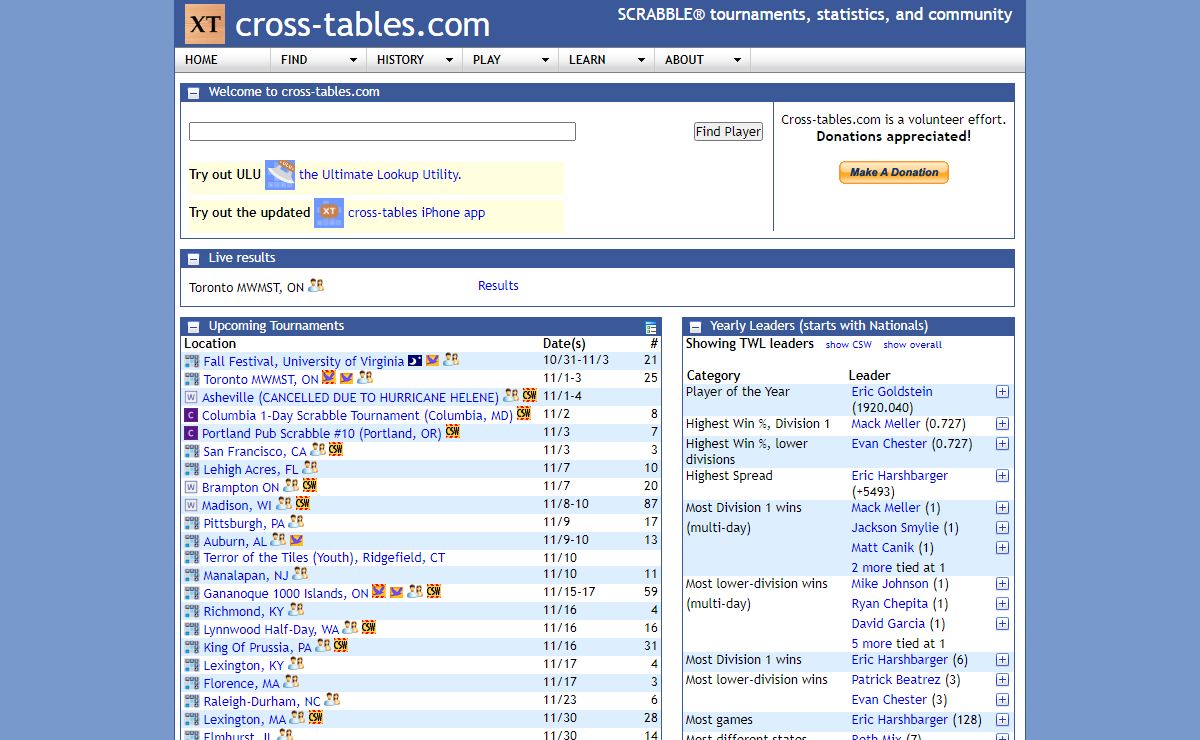 cross-tables.com - SCRABBLE® tournaments, statistics, and community