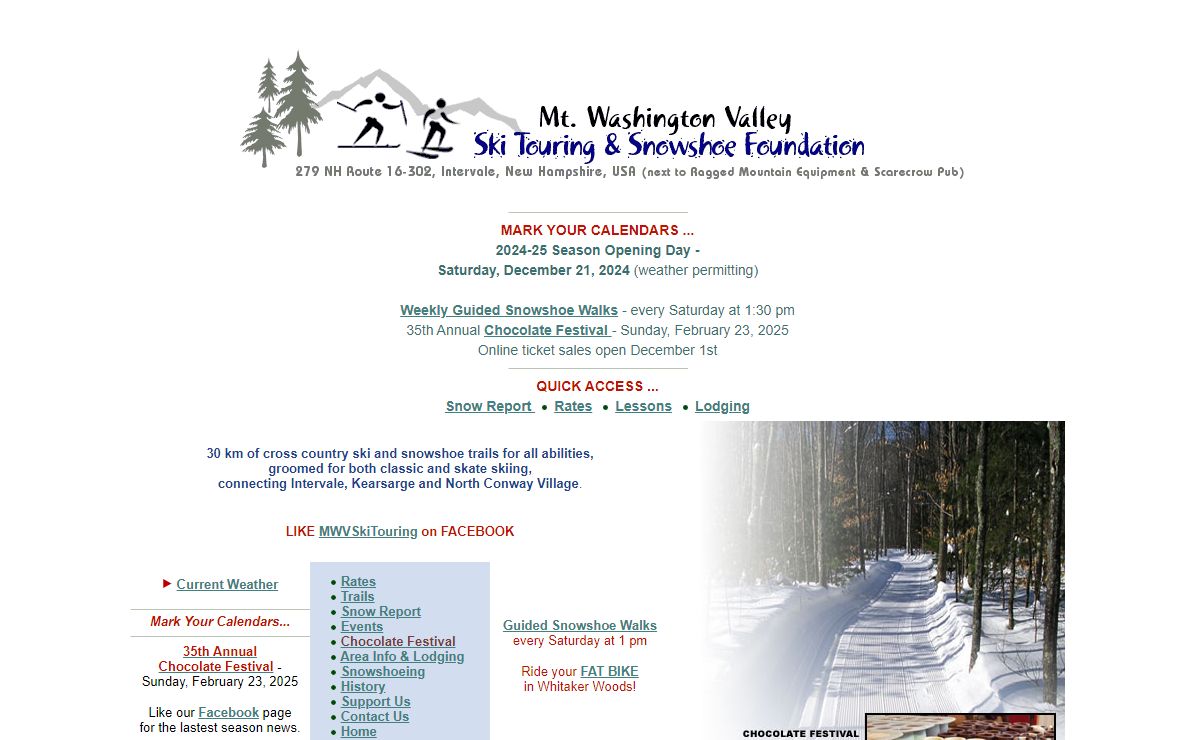 Cross Country XC Ski New Hampshire or Snowshoe at Mt. Washington Valley Ski Touring and Snowshoe Foundation in Intervale NH