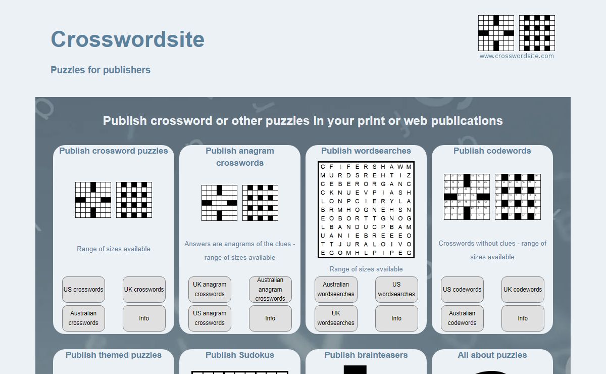 Publish crossword or other puzzles in your print or web publications