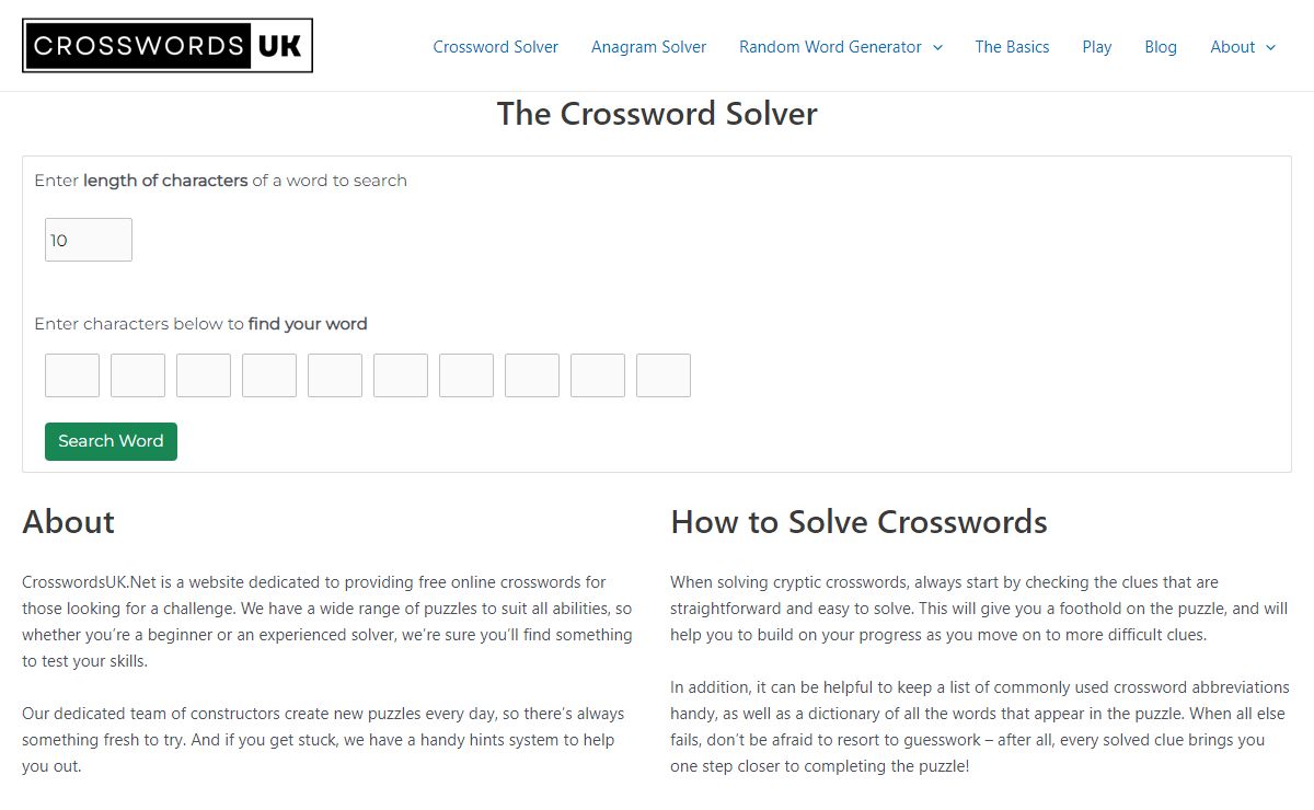 Crosswords UK – Crossword Clues Solver Website
