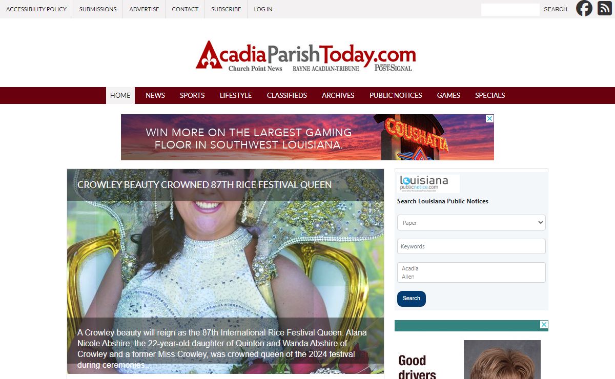 AcadiaParishToday.com | Crowley Post-Signal, Rayne Acadian-Tribune, Church Point News | Acadia Parish, La. | Your news, sports and entertainment leader in Acadia Parish, La.