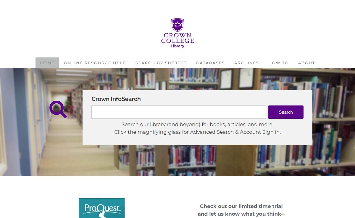 Crown College Library - Home