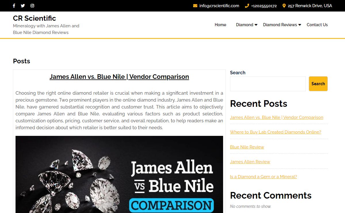 CR Scientific - Mineralogy with James Allen and Blue Nile Diamond Reviews