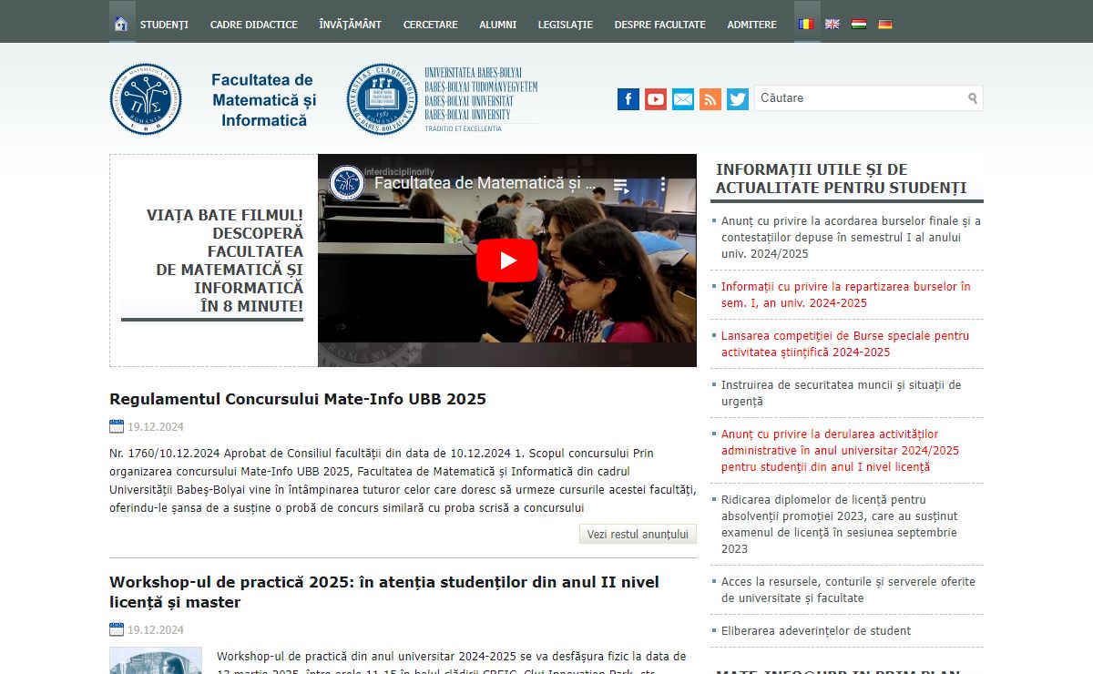 Facultatea de Matematică și Informatică | Universitatea Babeș-Bolyai Cluj-Napoca