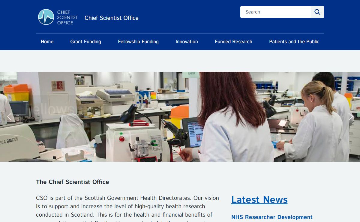 Chief Scientist Office – To support and increase the level of high-quality health research conducted in Scotland.