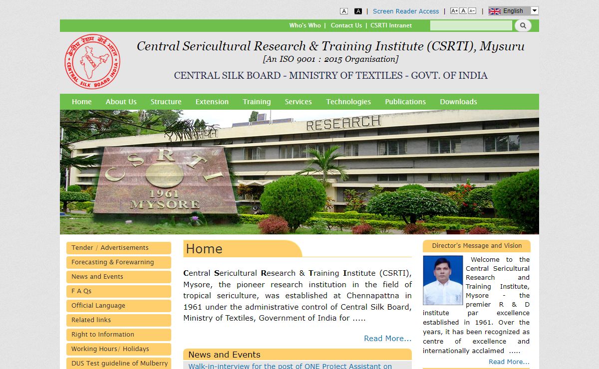 Home | Central Sericultural Research & Training Institute (CSRTI), Mysuru