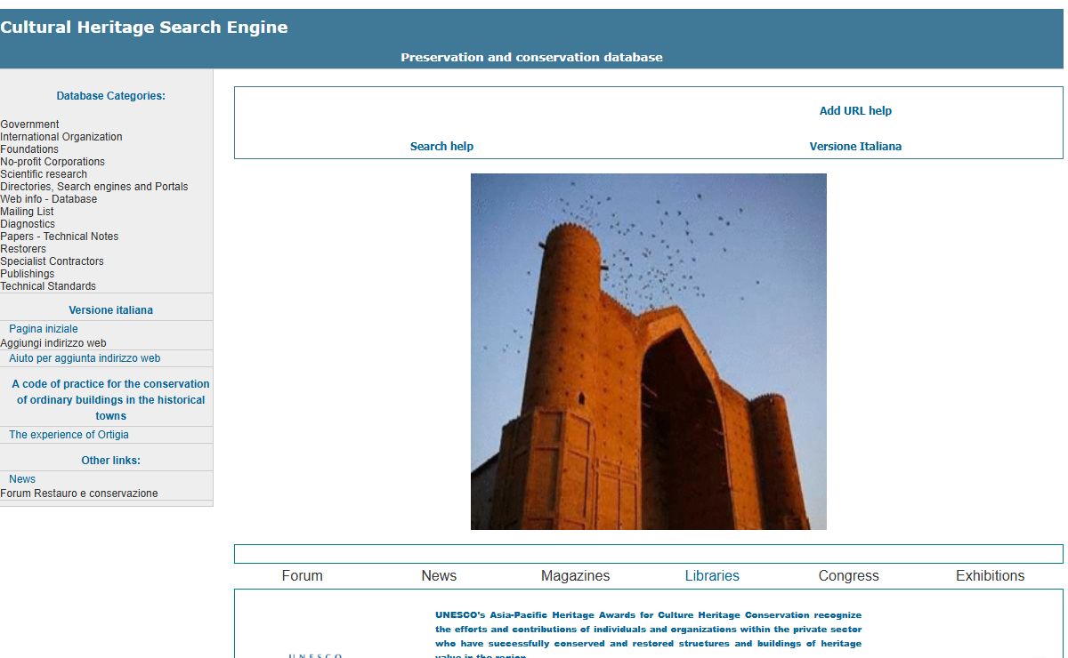 Search engine about cultural heritage conservation