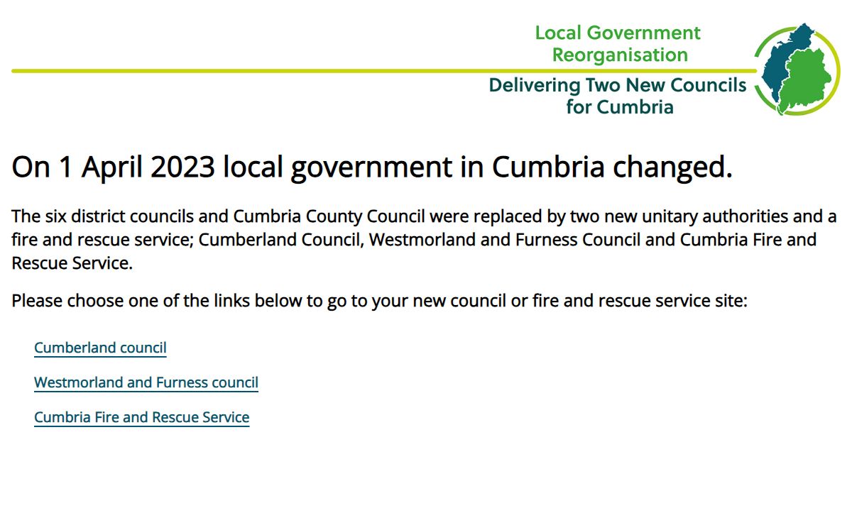 Your local council services are now being provided either by Cumberland or Westmorland and Furness