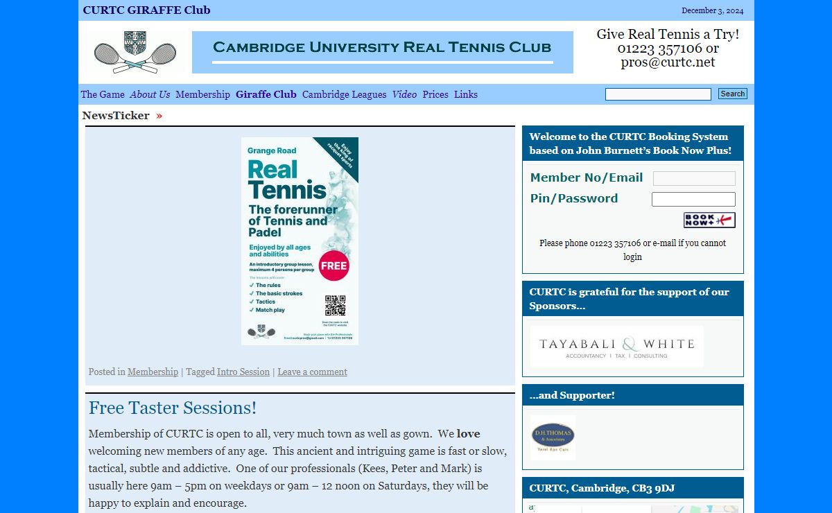 Cambridge University Real Tennis Club | Give Real Tennis a Try! 01223 357106 or pros@curtc.net