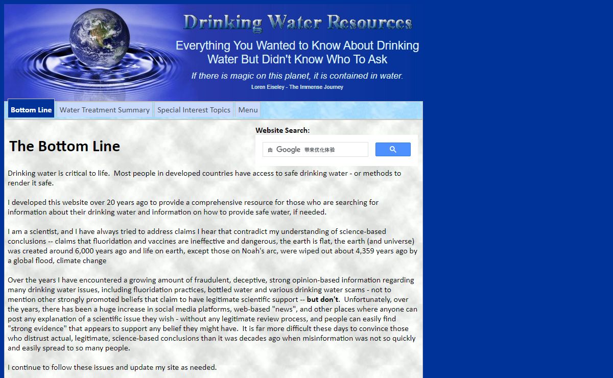 Drinking Water Information and Web Resources - Water Contaminants, Health Effects, Water Purification